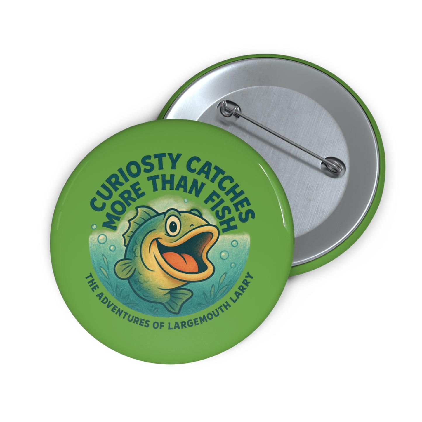 Custom Fishing Pin Buttons, Fun Badge for Anglers, Curious Fish Design, Great Gift for Fishermen, Fishing Boat Accessories