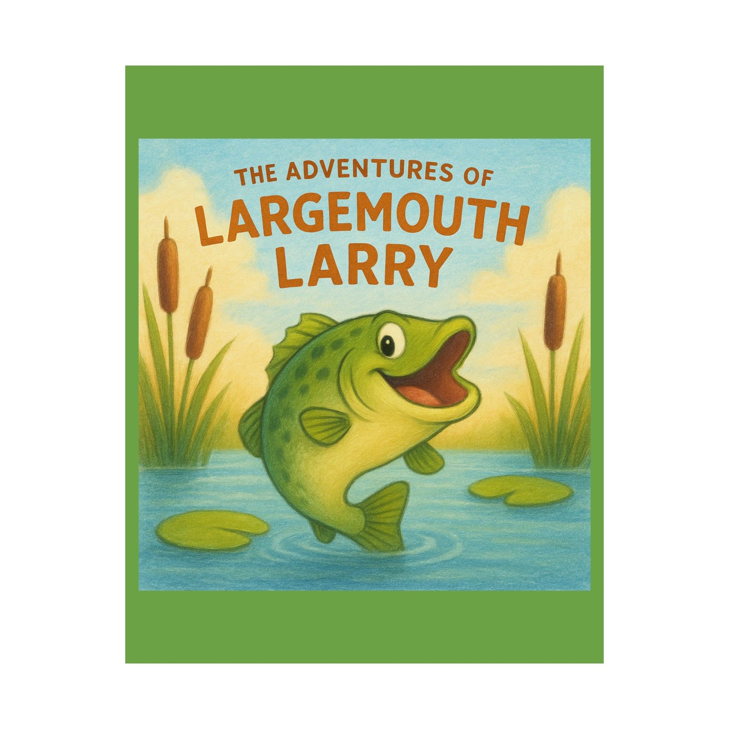 Largemouth Larry Poster, Kids Wall Art, Whimsical Decor, Nursery Artwork, Adventure Themed Print, Fishing Lover Gift