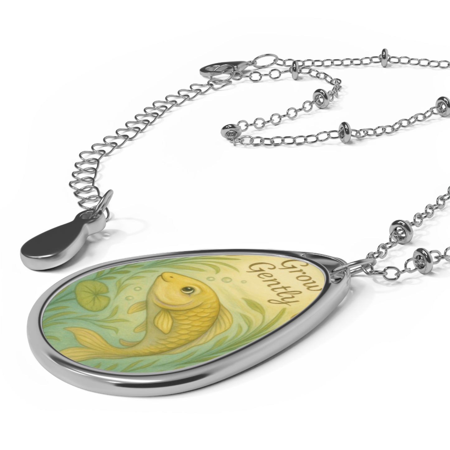 Fish-Inspired Oval Necklace, Grow Gently Jewelry, Nature Lover Gift, Inspirational Pendant, Eco-friendly Gift, Artisan Necklace