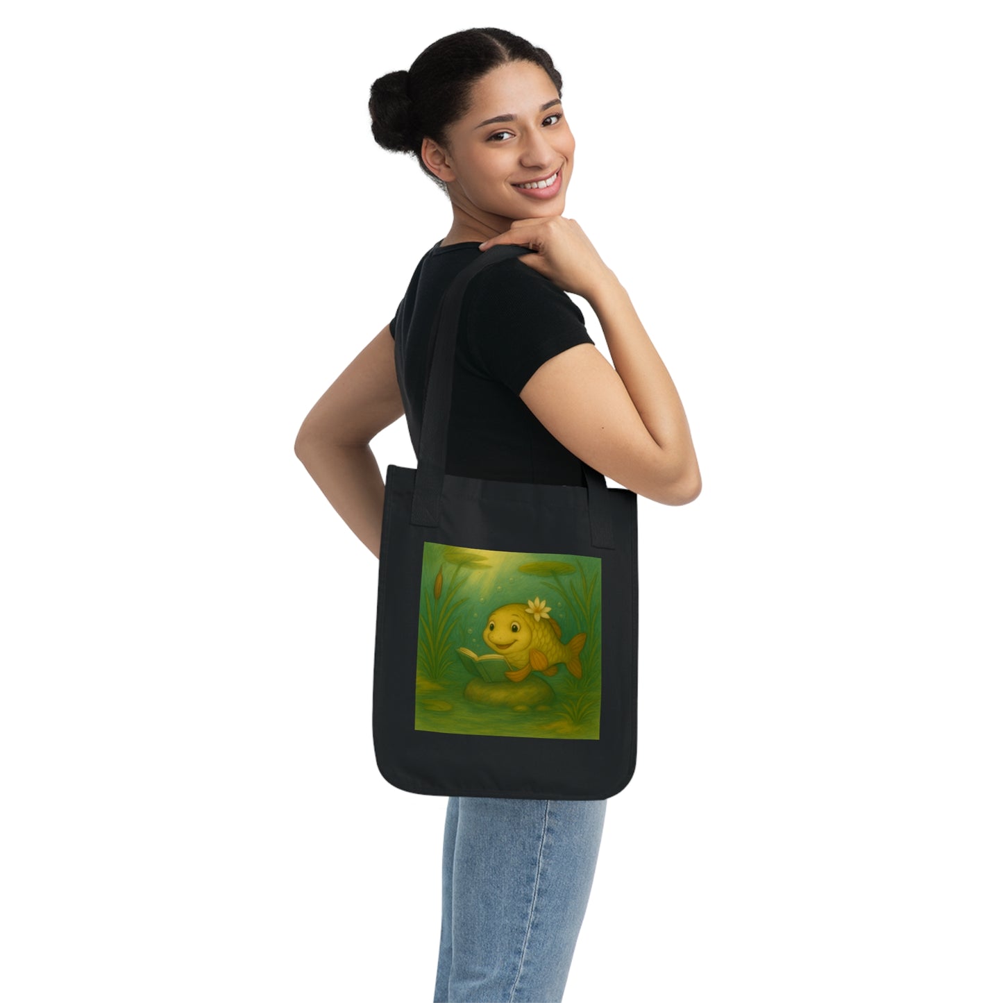 Playful Organic Canvas Tote Bag with Whimsical Fish Designs, Eco-Friendly Shopping Tote, Beach Bag, Pet Lover Gift, Fun Accessory