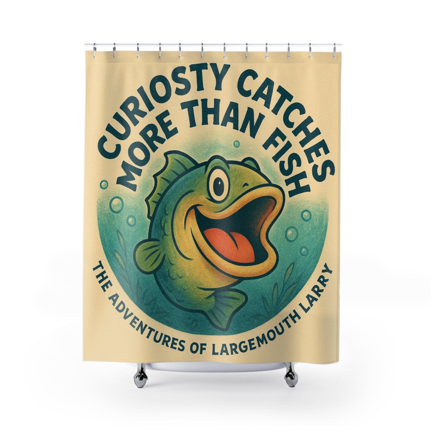 Fun and Whimsical Shower Curtain for Fishing Enthusiasts, Unique Bathroom Decor, Gift for Anglers, Curiosity Catches More Than Fish