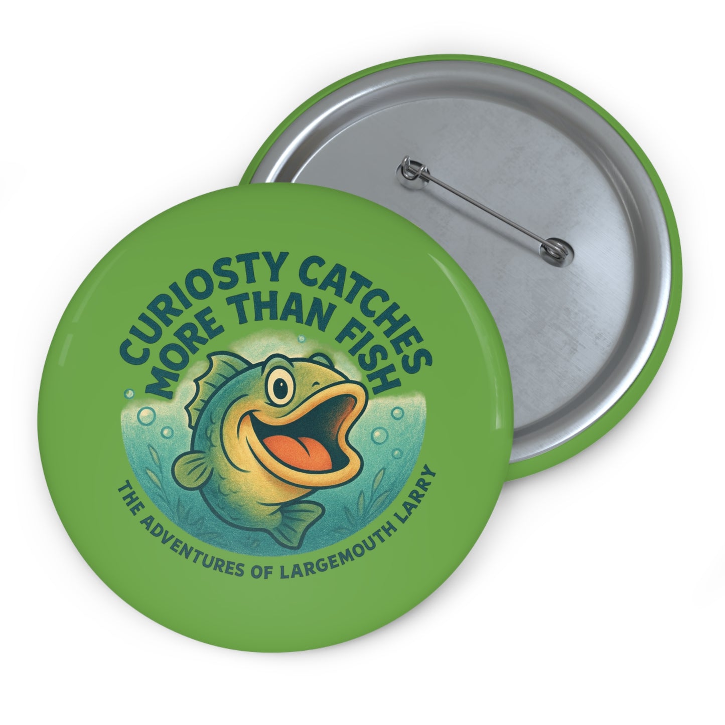 Custom Fishing Pin Buttons, Fun Badge for Anglers, Curious Fish Design, Great Gift for Fishermen, Fishing Boat Accessories