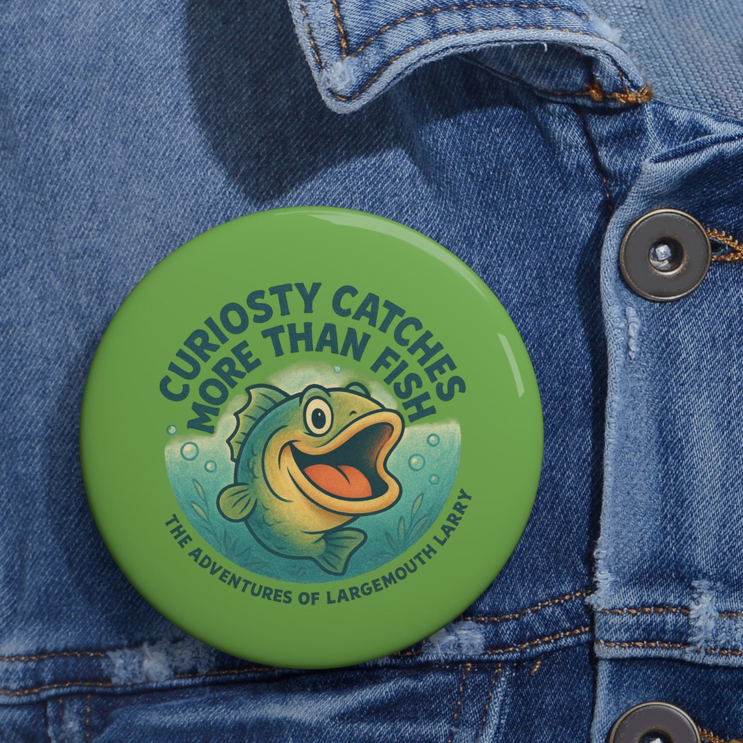 Custom Fishing Pin Buttons, Fun Badge for Anglers, Curious Fish Design, Great Gift for Fishermen, Fishing Boat Accessories