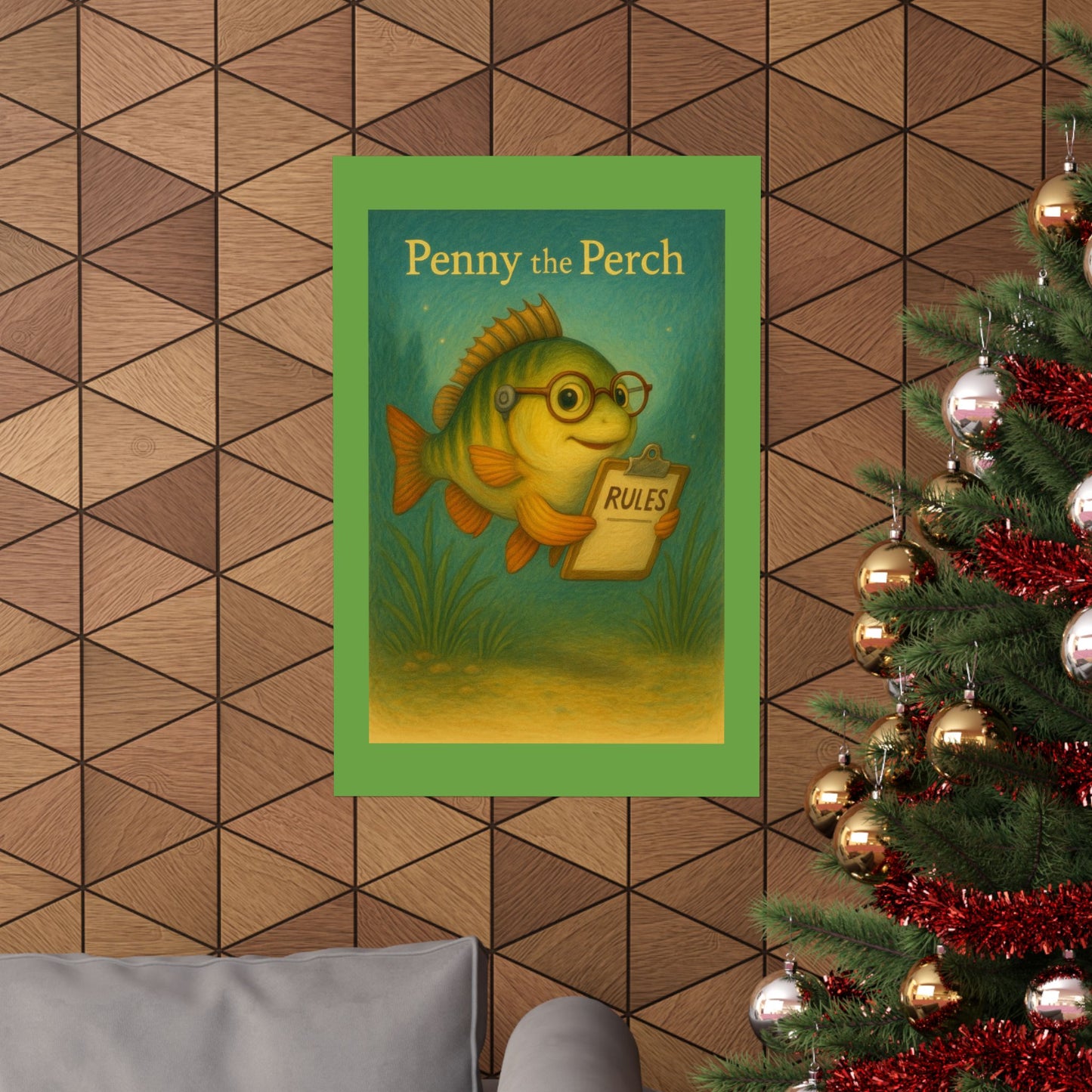 Cute Kids' Wall Art, Penny the Perch Poster, Playroom Decor, Fish Illustration, Educational Art for Kids' Room, Fun Nursery Decor