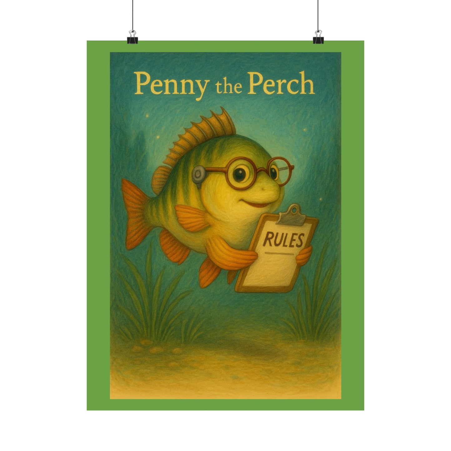 Cute Kids' Wall Art, Penny the Perch Poster, Playroom Decor, Fish Illustration, Educational Art for Kids' Room, Fun Nursery Decor