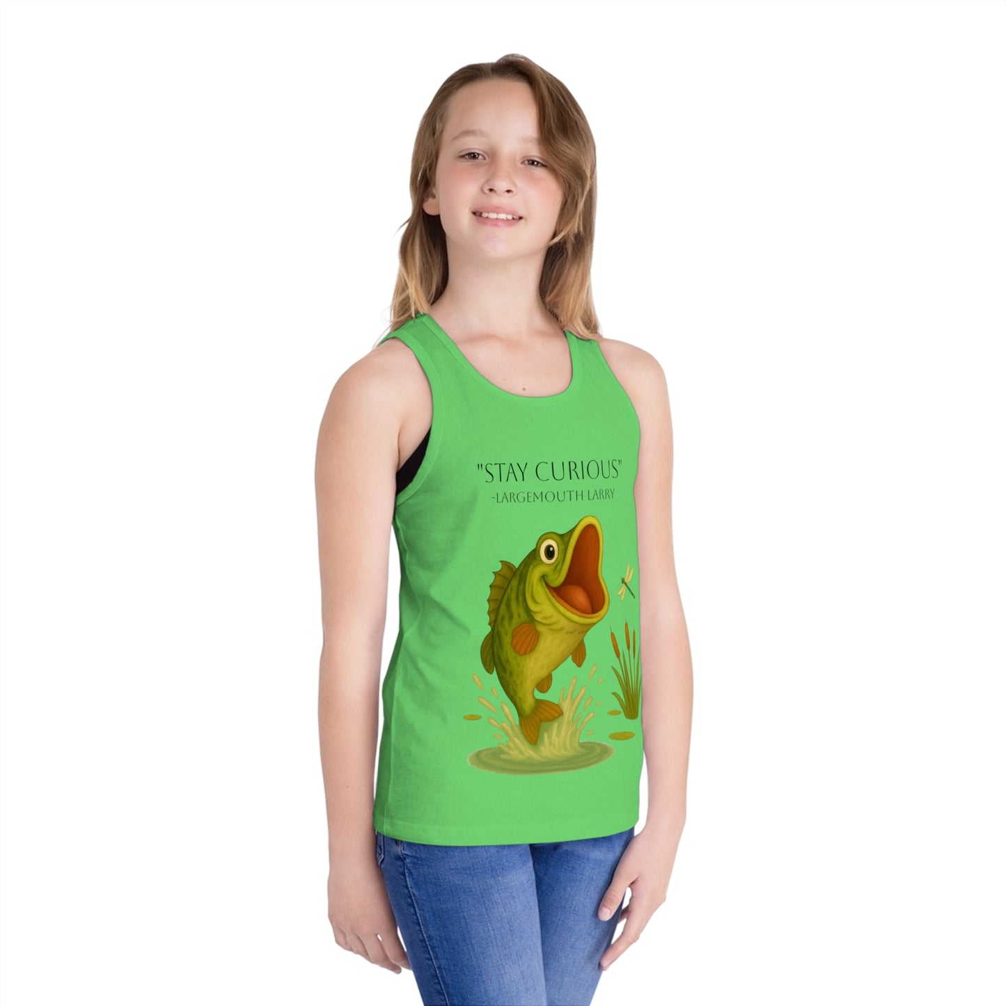 Stay Curious Kid's Jersey Tank Top, Fun Summer Wear, Fishing Gift, Outdoor Adventure Shirt, Playful Children's Clothing