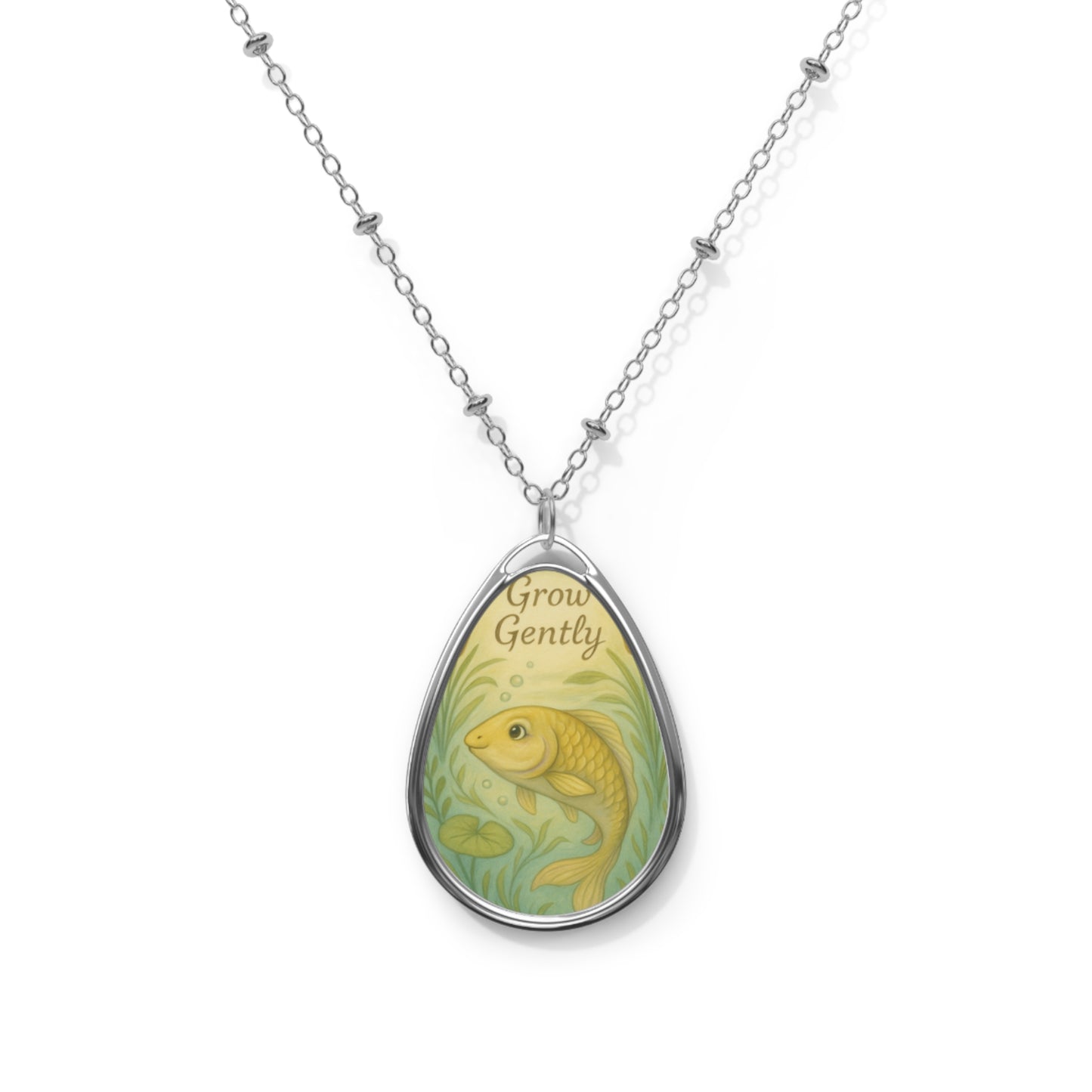 Fish-Inspired Oval Necklace, Grow Gently Jewelry, Nature Lover Gift, Inspirational Pendant, Eco-friendly Gift, Artisan Necklace