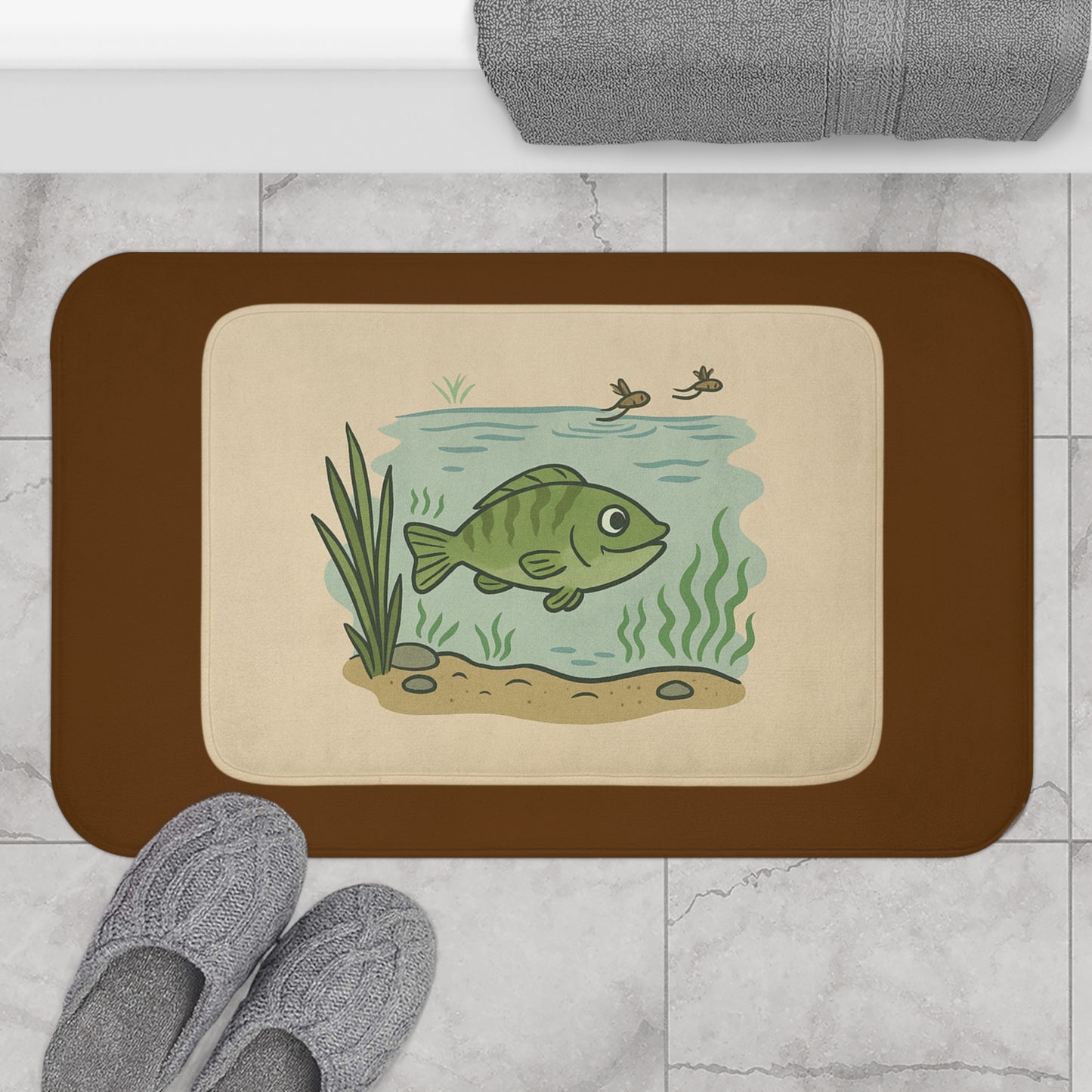 Fish Design Bath Mat, Cute Bathroom Decor, Nature Lover Gift, Fishing Theme Home Accessory, Eco-Friendly Bath Rug