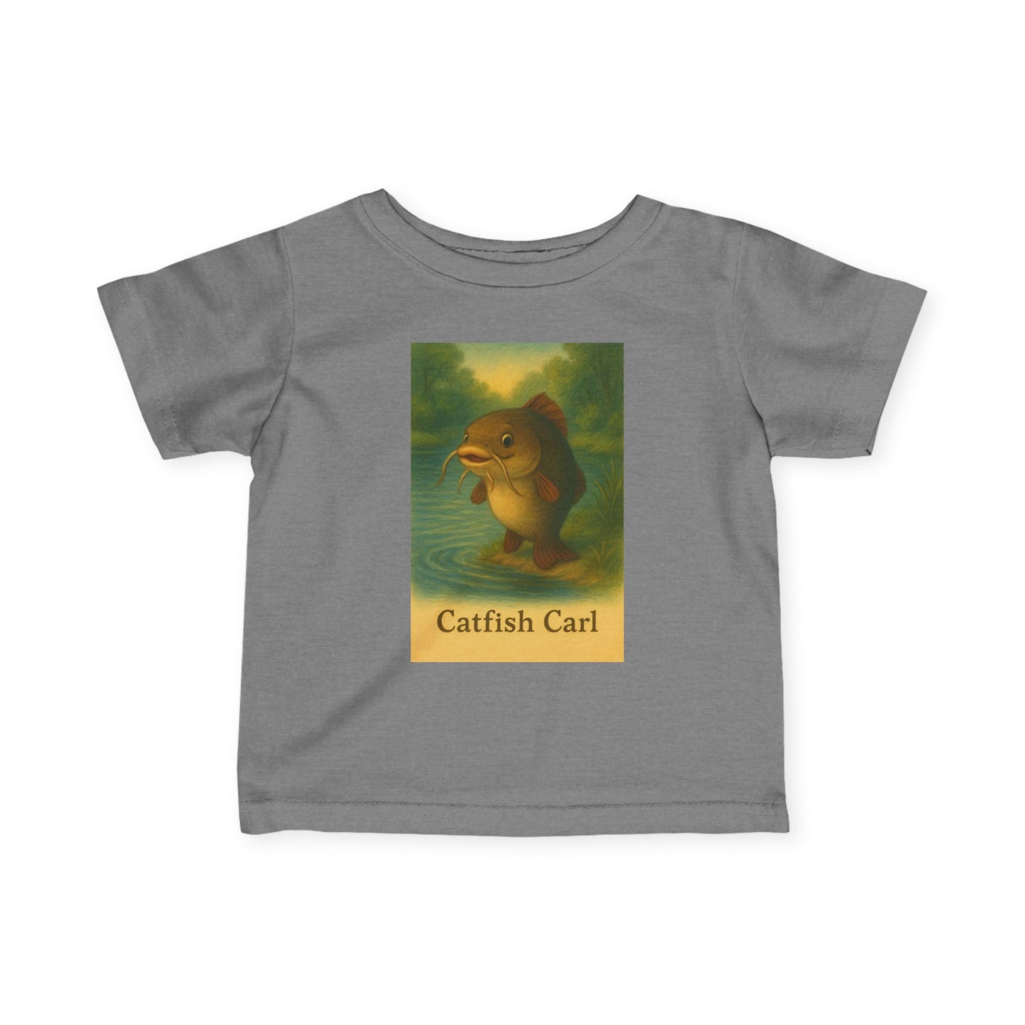 Catfish Carl Baby Tee, Cute Infant Shirt, Toddler Gift, Nursery Outfit, Fish Lover Clothing, Playful Kids Fashion