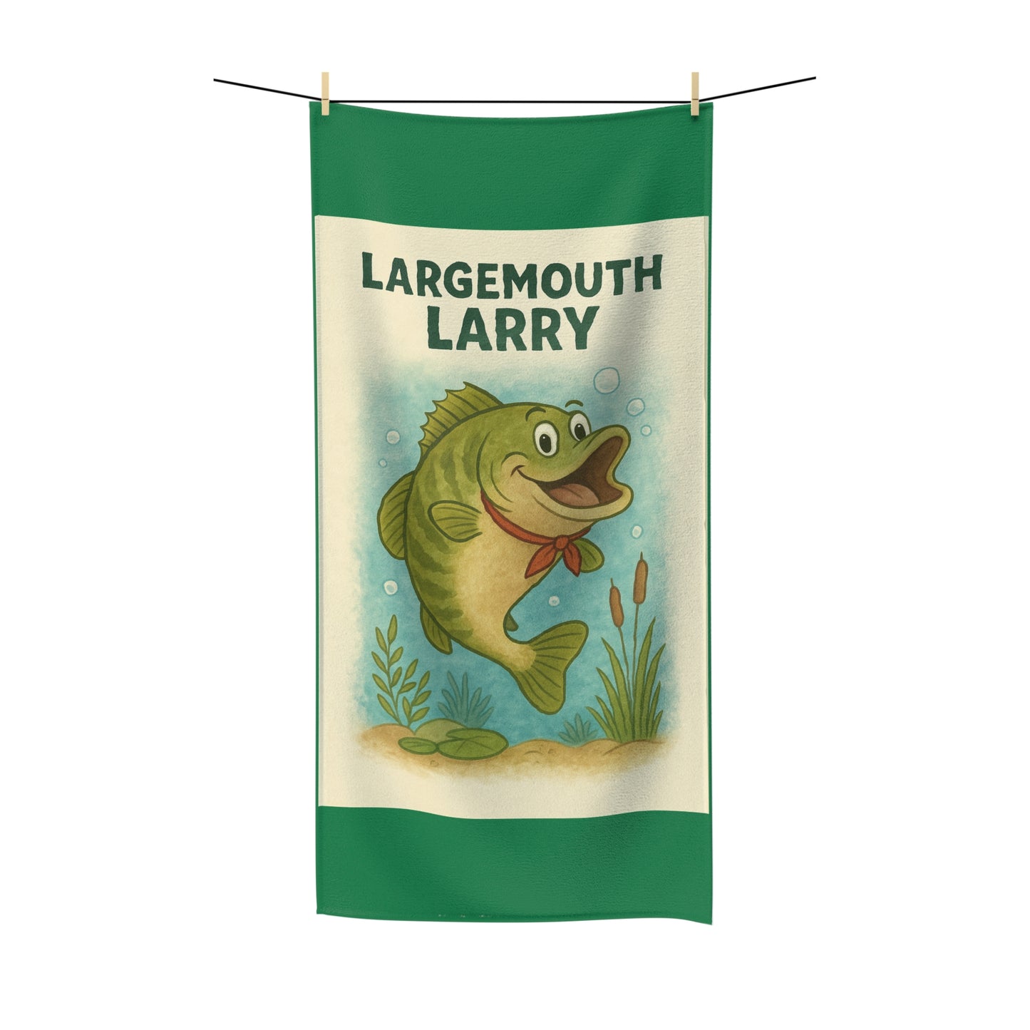 Fishing Towel for Outdoor Enthusiasts, Largemouth Larry Design, Perfect for Boating, Camping, Beach Days, Gifts for Fishermen