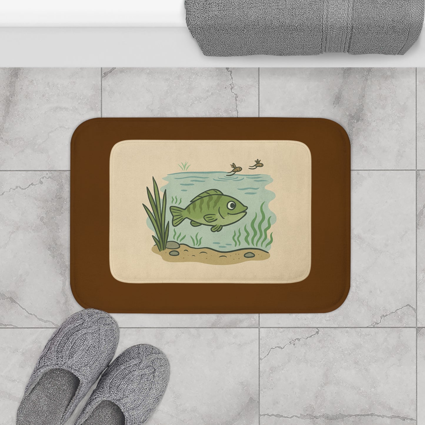 Fish Design Bath Mat, Cute Bathroom Decor, Nature Lover Gift, Fishing Theme Home Accessory, Eco-Friendly Bath Rug