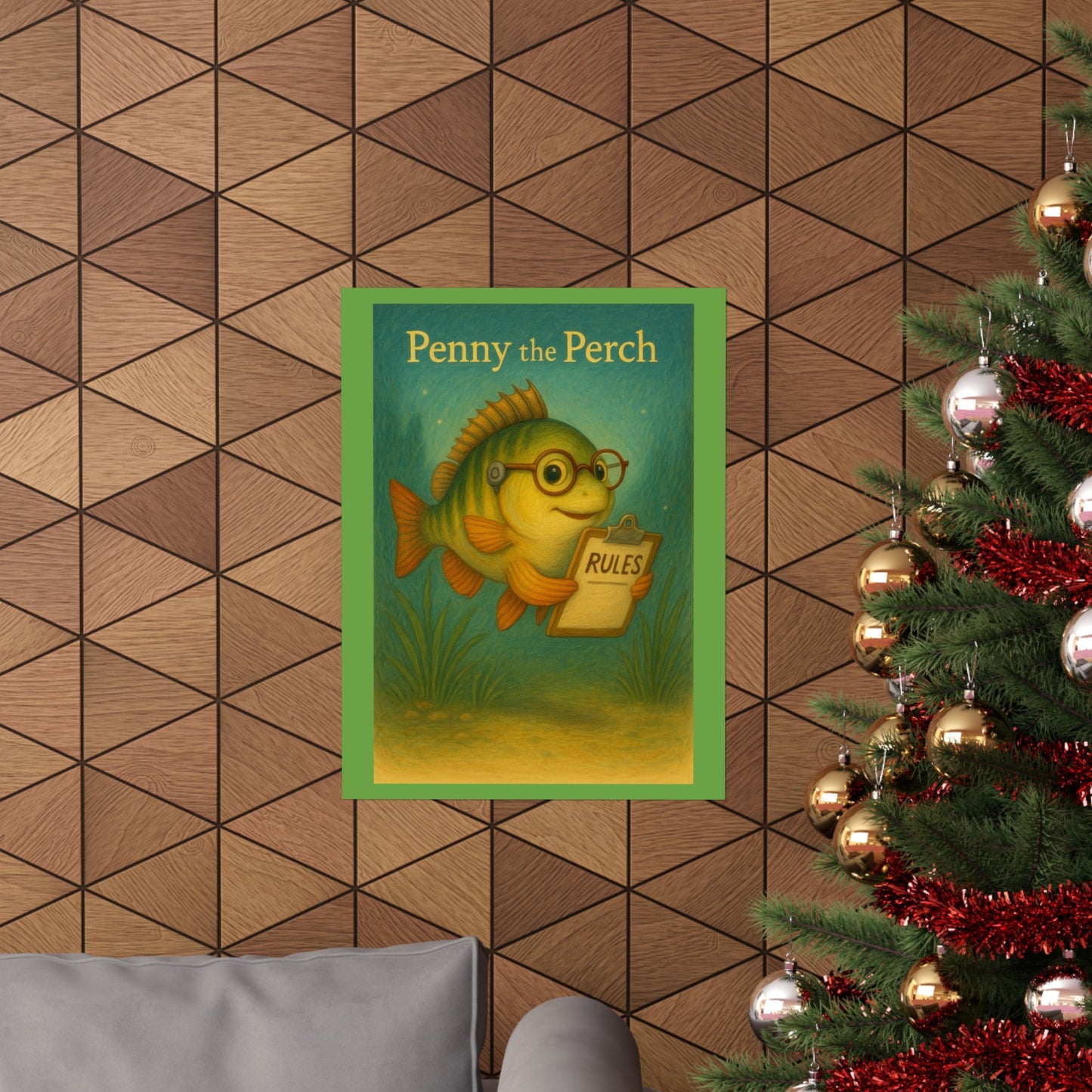 Cute Kids' Wall Art, Penny the Perch Poster, Playroom Decor, Fish Illustration, Educational Art for Kids' Room, Fun Nursery Decor