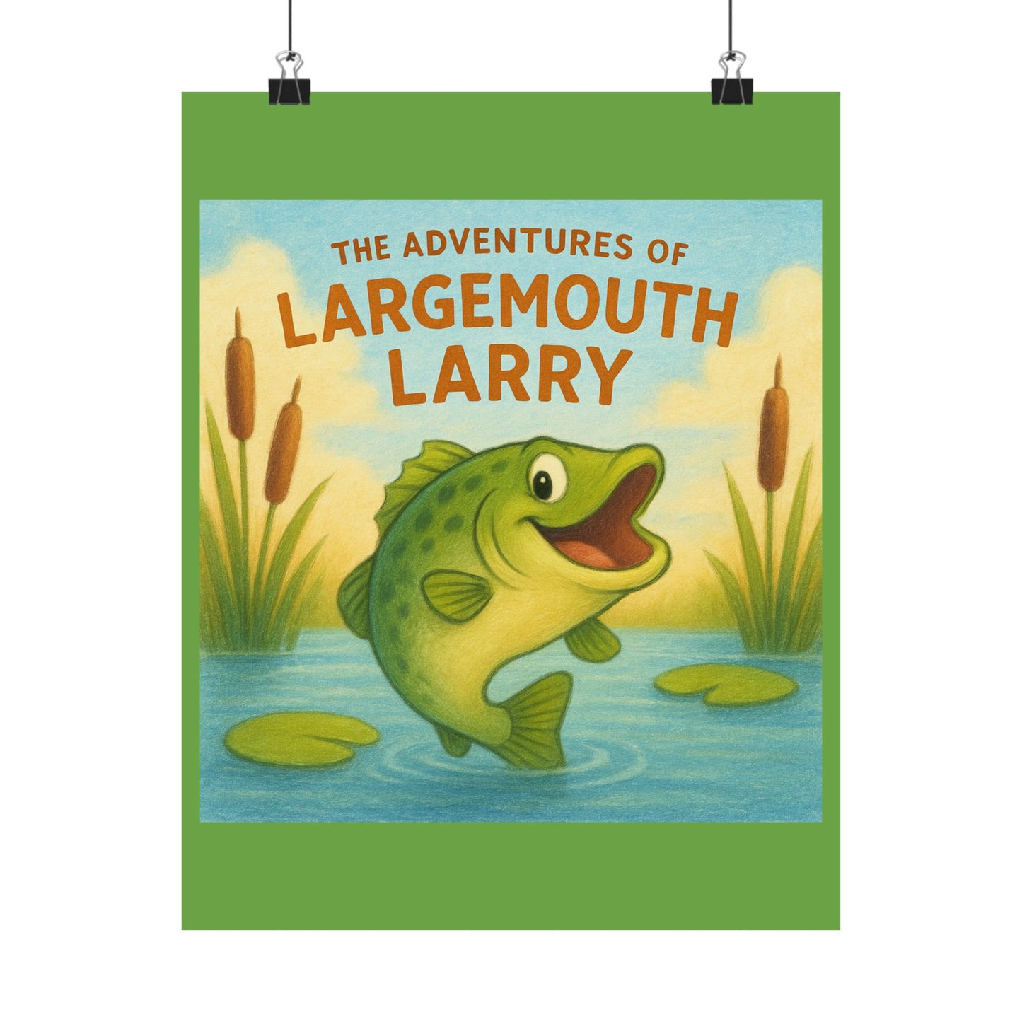 Largemouth Larry Poster, Kids Wall Art, Whimsical Decor, Nursery Artwork, Adventure Themed Print, Fishing Lover Gift