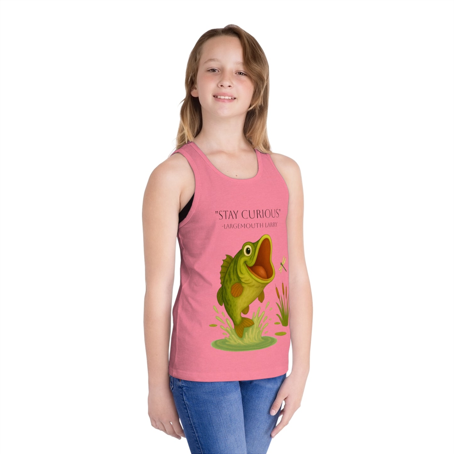 Stay Curious Kid's Jersey Tank Top, Fun Summer Wear, Fishing Gift, Outdoor Adventure Shirt, Playful Children's Clothing