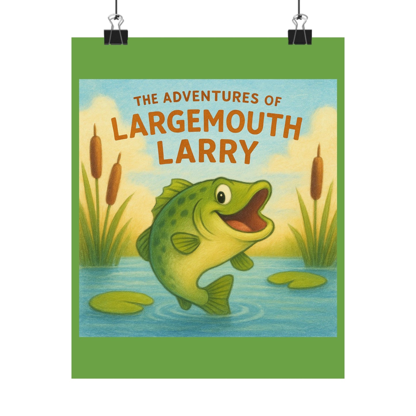 Largemouth Larry Poster, Kids Wall Art, Whimsical Decor, Nursery Artwork, Adventure Themed Print, Fishing Lover Gift