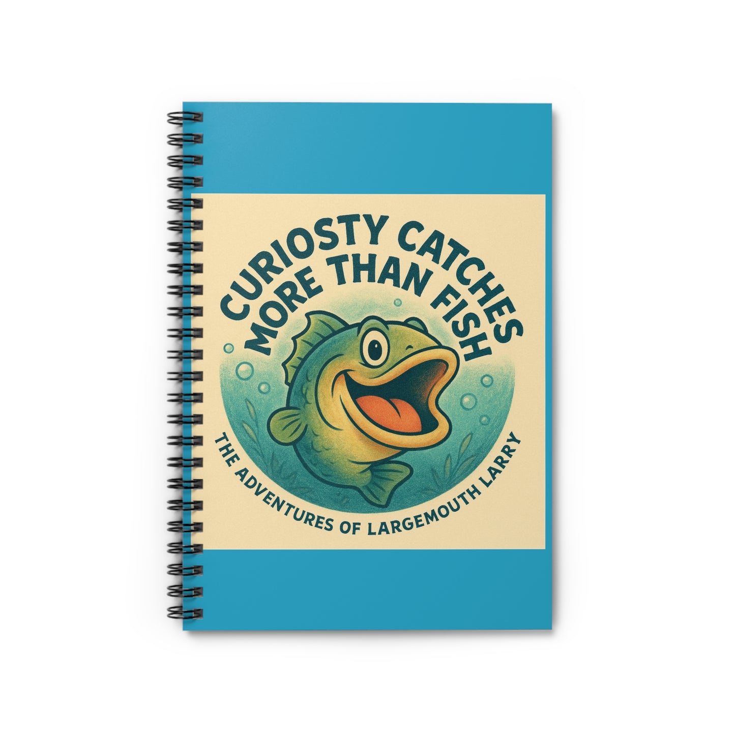 Curiosity Catches Notebook - Fun Fishing Journal, Gift for Fishermen, Aqua Blue Spiral Notepad, Angler's Diary, Creative Writing