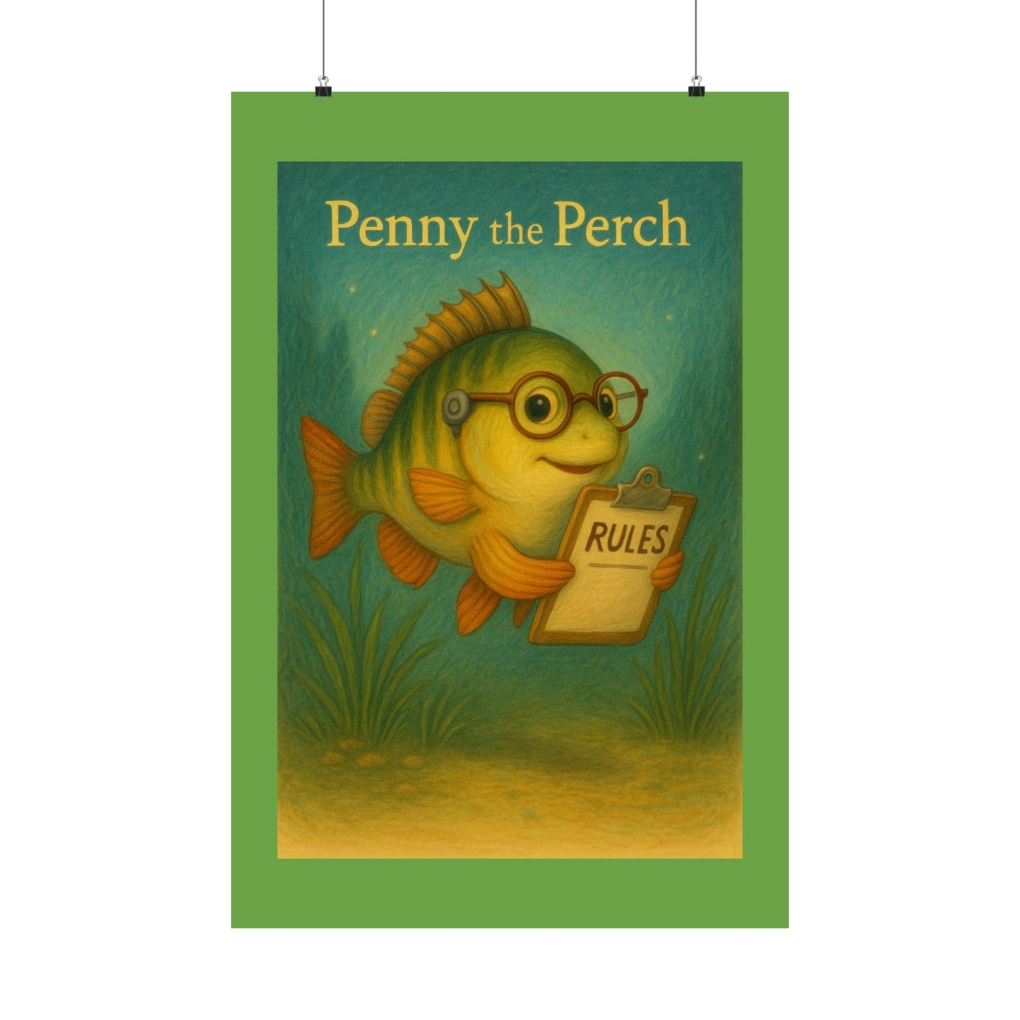 Cute Kids' Wall Art, Penny the Perch Poster, Playroom Decor, Fish Illustration, Educational Art for Kids' Room, Fun Nursery Decor