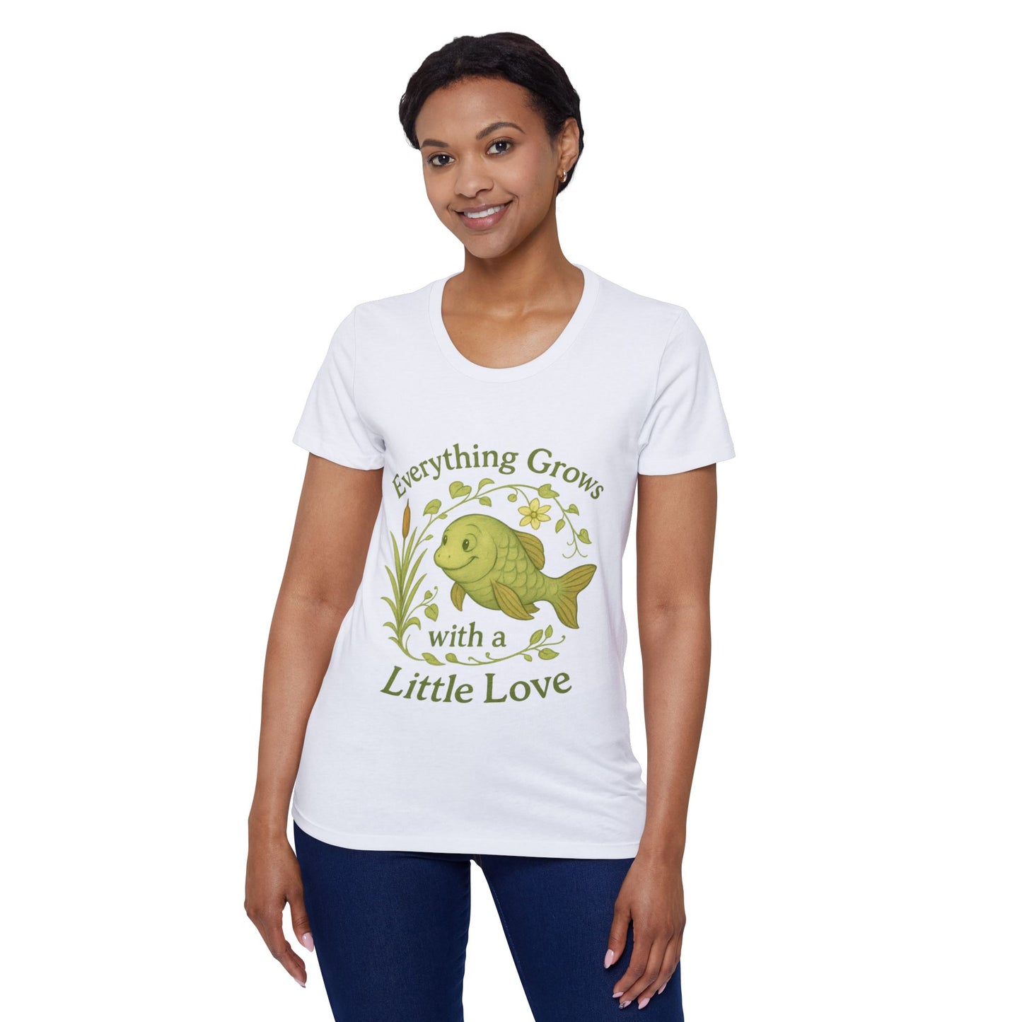 Organic Women's T-Shirt with Inspiring Fish Design, Eco-Friendly Tee, Motivational Gift, Nature Lover Apparel, Cute Casual Wear