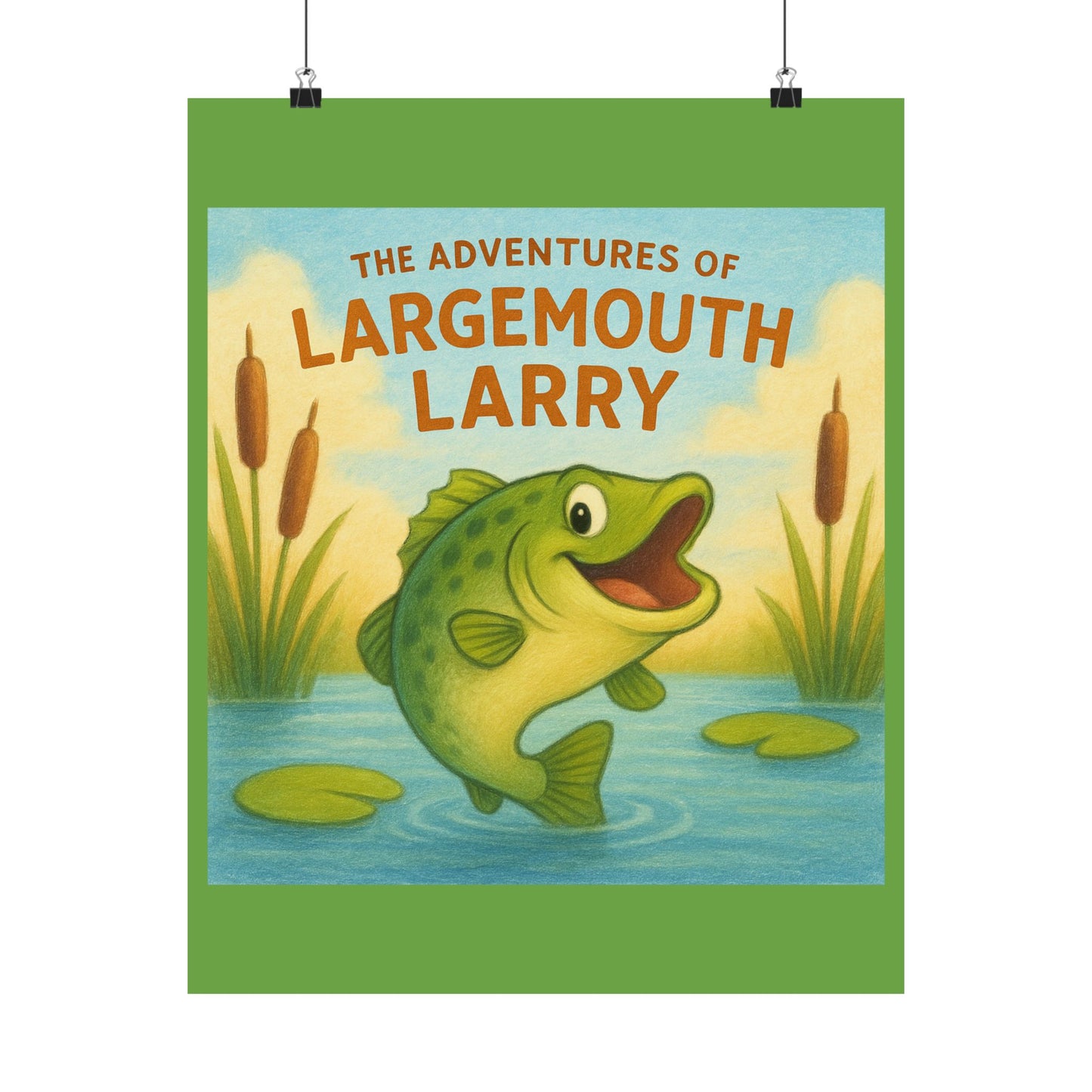 Largemouth Larry Poster, Kids Wall Art, Whimsical Decor, Nursery Artwork, Adventure Themed Print, Fishing Lover Gift