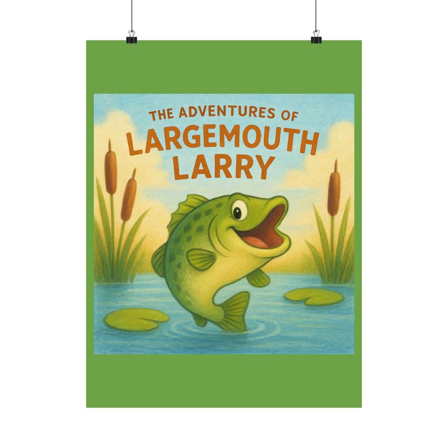 Largemouth Larry Poster, Kids Wall Art, Whimsical Decor, Nursery Artwork, Adventure Themed Print, Fishing Lover Gift