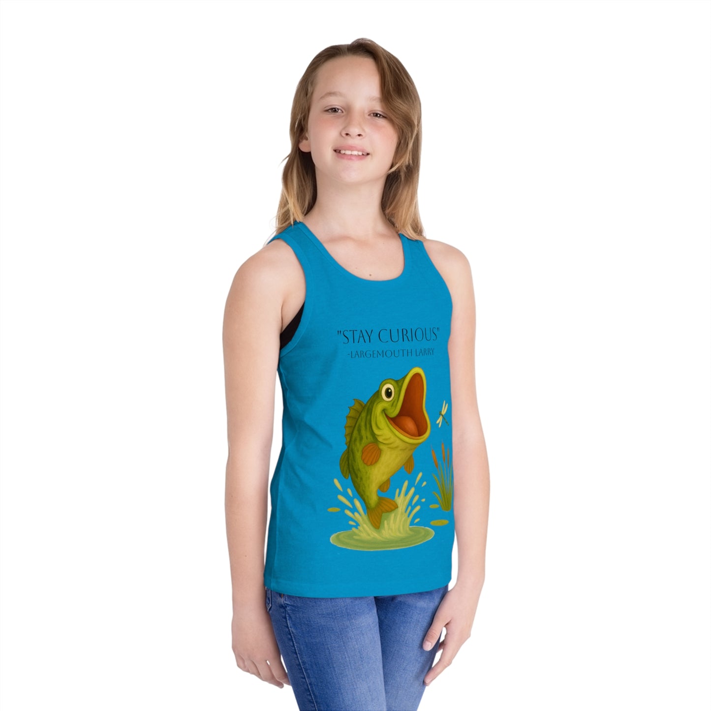 Stay Curious Kid's Jersey Tank Top, Fun Summer Wear, Fishing Gift, Outdoor Adventure Shirt, Playful Children's Clothing