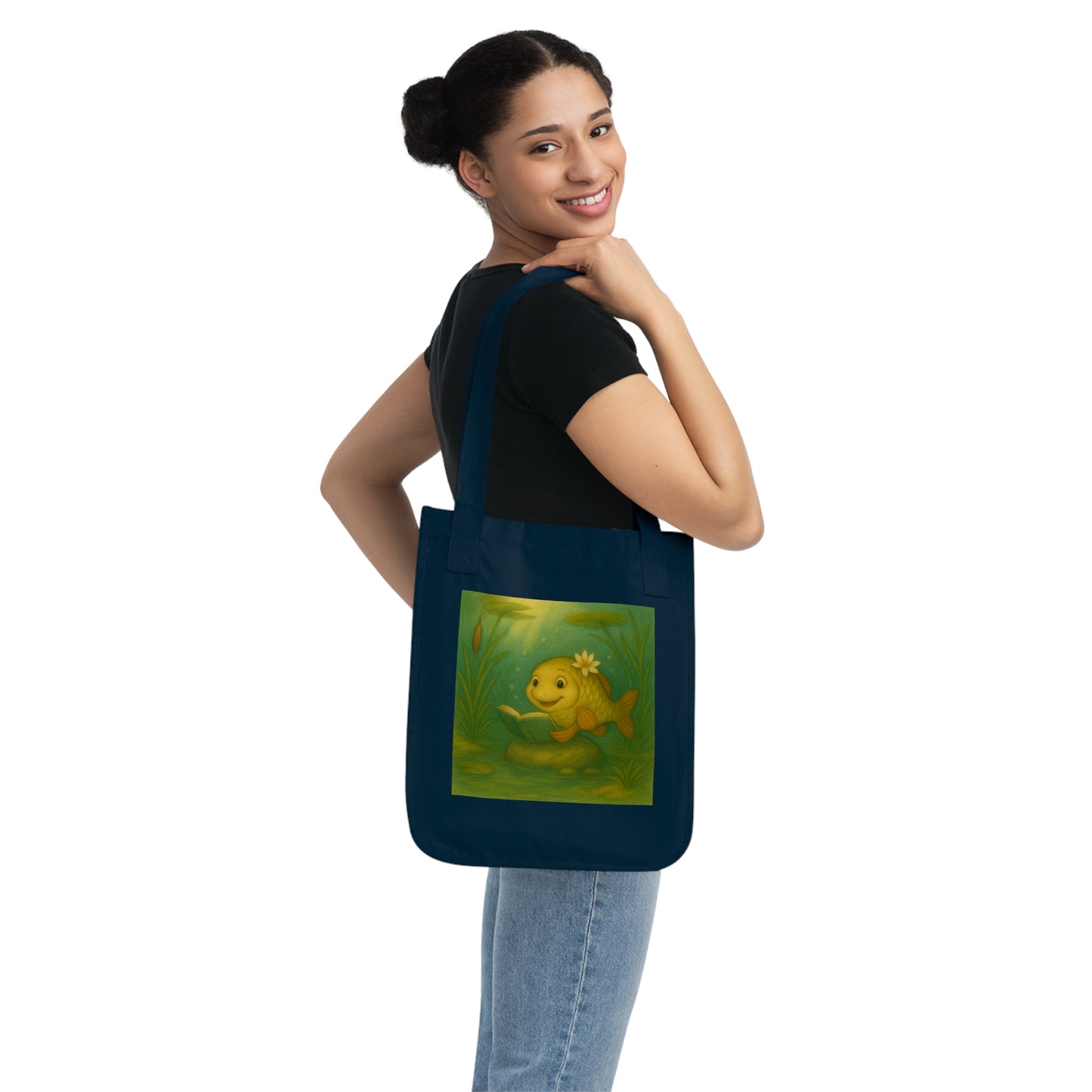 Playful Organic Canvas Tote Bag with Whimsical Fish Designs, Eco-Friendly Shopping Tote, Beach Bag, Pet Lover Gift, Fun Accessory