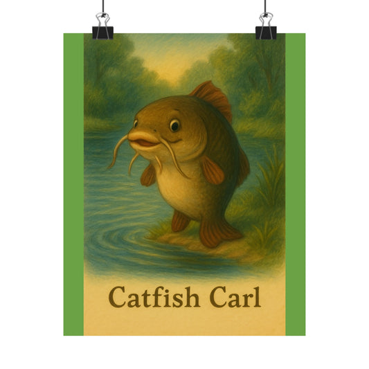 Whimsical Catfish Carl Poster: Unique Home Decor, Fishing Art, Playful Wall Decor, Gift for Anglers, Nursery Art