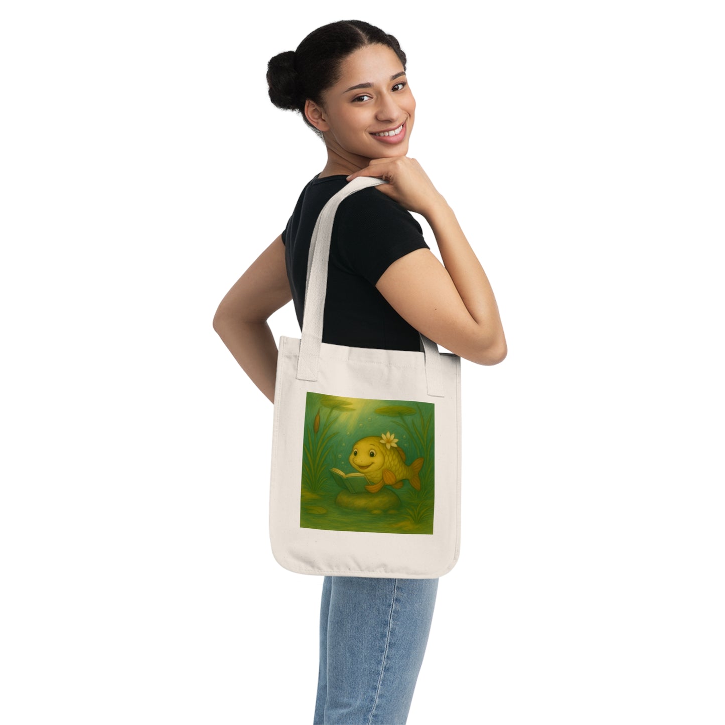 Playful Organic Canvas Tote Bag with Whimsical Fish Designs, Eco-Friendly Shopping Tote, Beach Bag, Pet Lover Gift, Fun Accessory