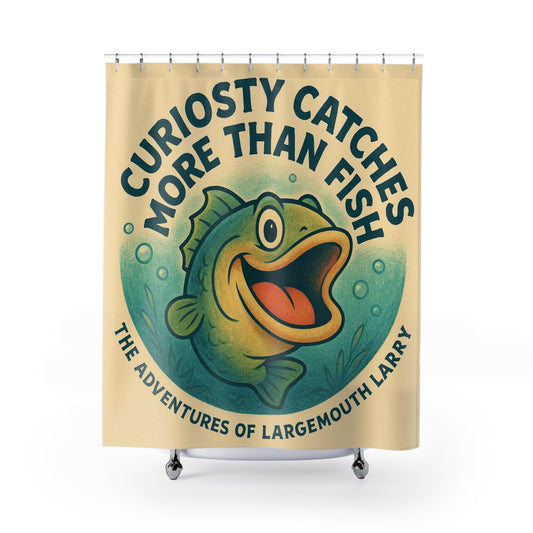 Fun and Whimsical Shower Curtain for Fishing Enthusiasts, Unique Bathroom Decor, Gift for Anglers, Curiosity Catches More Than Fish