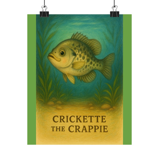 Crickette the Crappie Wall Art, Nature Decor, Fishing Theme, Quirky Home Decor, Gift for Anglers, Matte Finish Poster