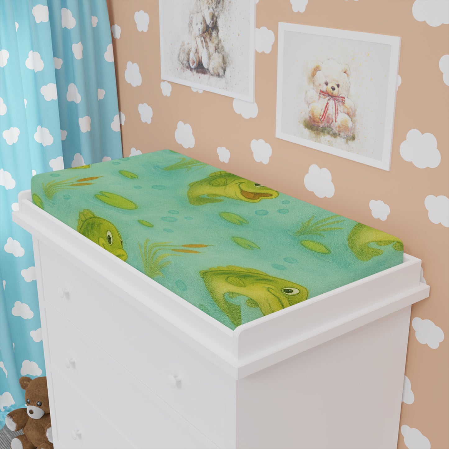 Whimsical Fish Baby Changing Pad Cover, Nursery Decor, Baby Shower Gift, Aquatic Theme, Infant Comfort