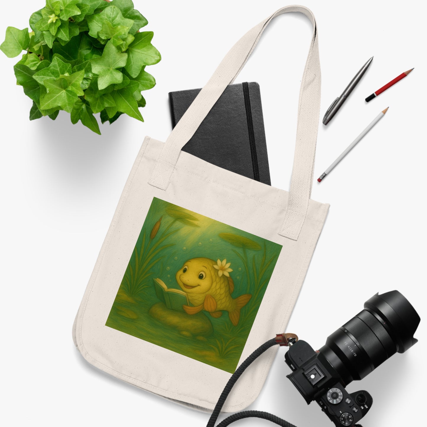Playful Organic Canvas Tote Bag with Whimsical Fish Designs, Eco-Friendly Shopping Tote, Beach Bag, Pet Lover Gift, Fun Accessory