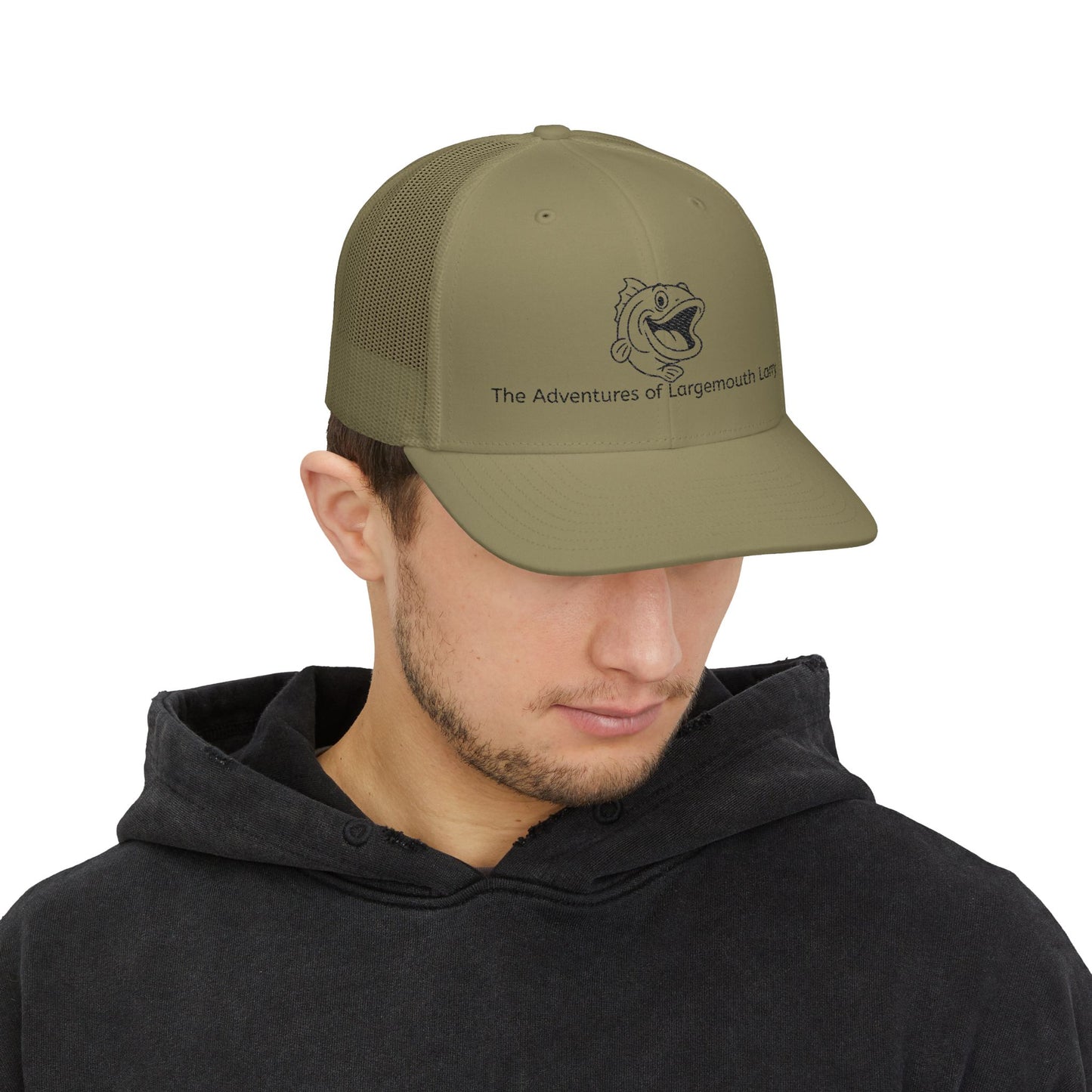 Embroidered Snapback Trucker Cap - The Adventures of Large Mouth Larry, Fishing Gift, Outdoor Hat, Casual Style, Unique Dad Gift