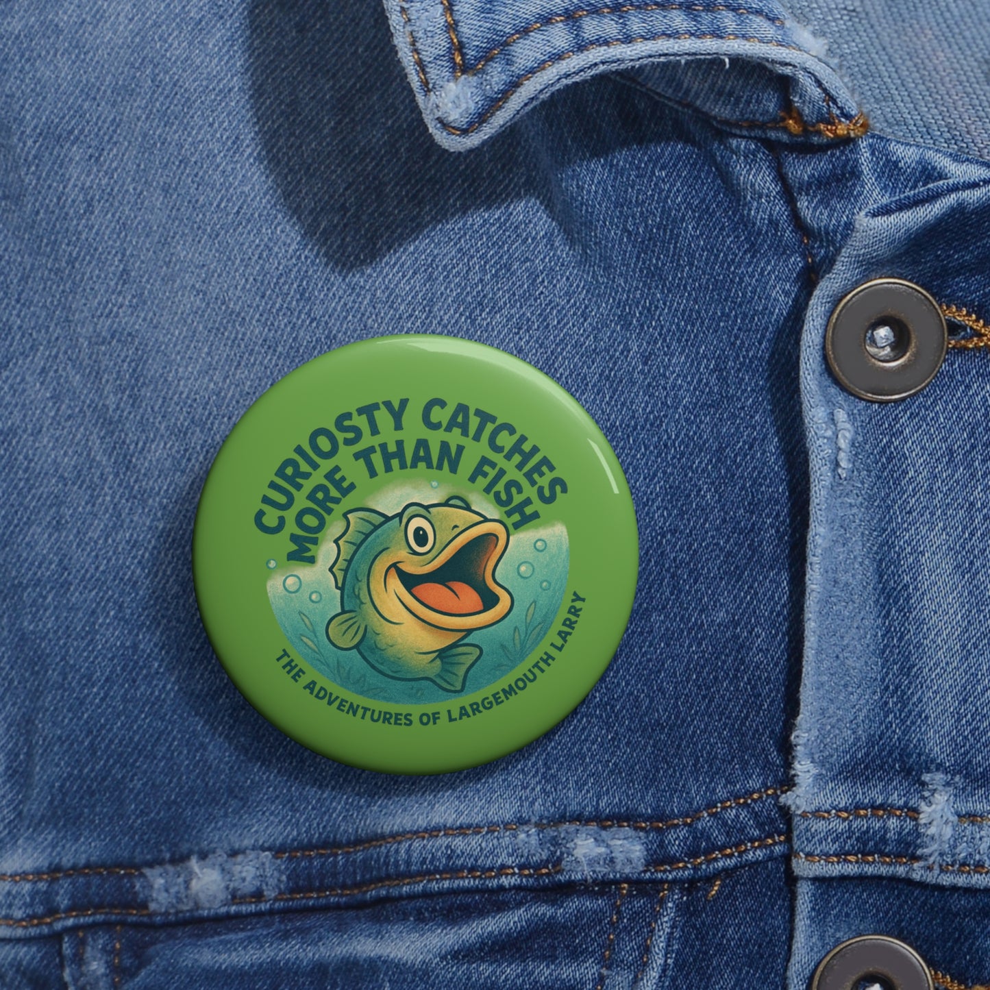 Custom Fishing Pin Buttons, Fun Badge for Anglers, Curious Fish Design, Great Gift for Fishermen, Fishing Boat Accessories