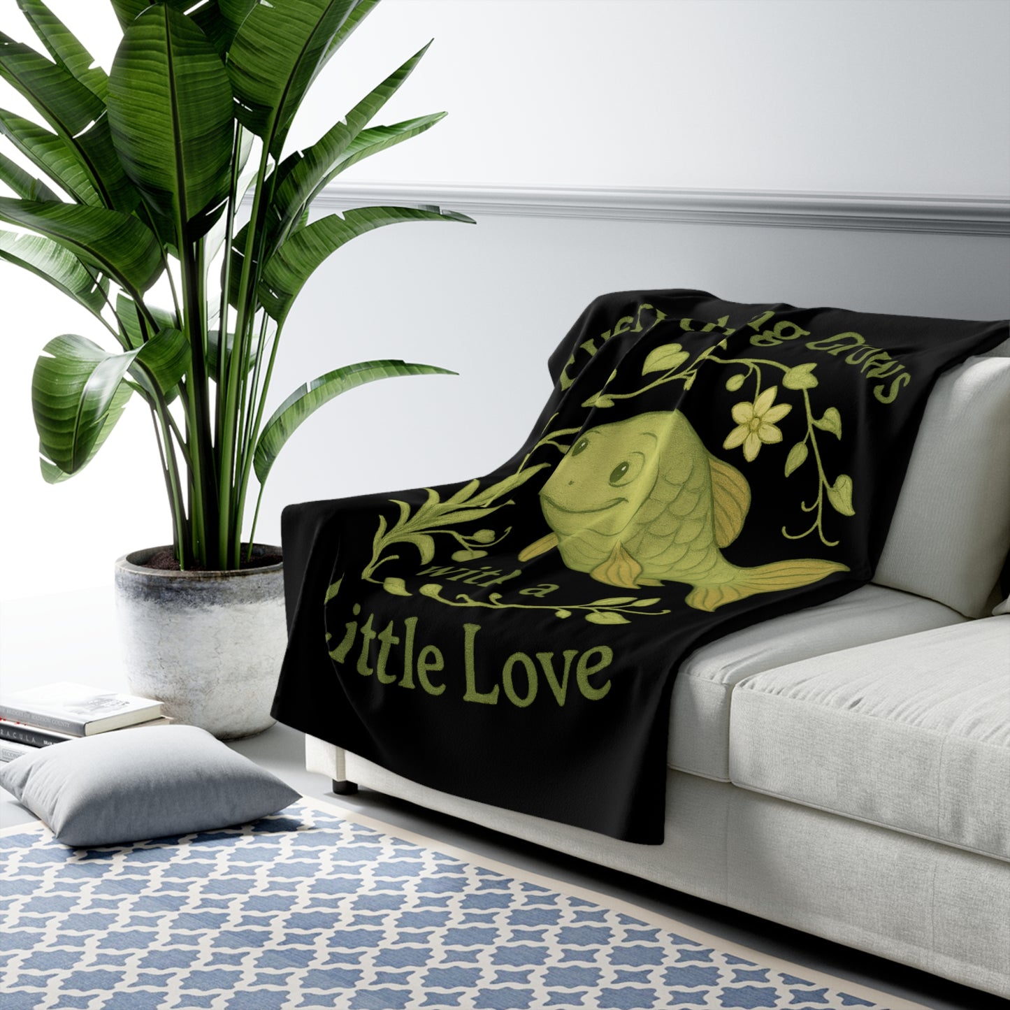 Cozy Sherpa Fleece Blanket with Inspirational Fish Design, Perfect Gift for Home Decor, Nature Lovers, and Celebrations
