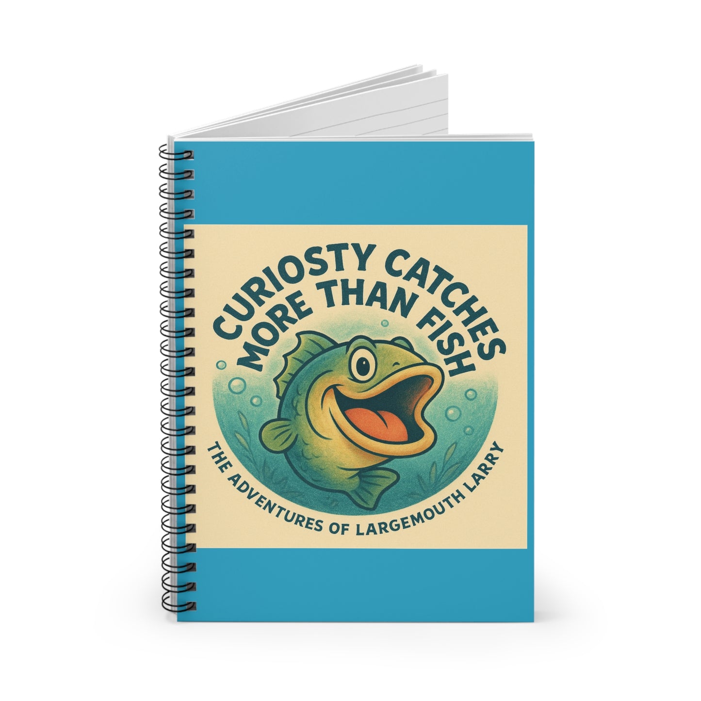 Curiosity Catches Notebook - Fun Fishing Journal, Gift for Fishermen, Aqua Blue Spiral Notepad, Angler's Diary, Creative Writing