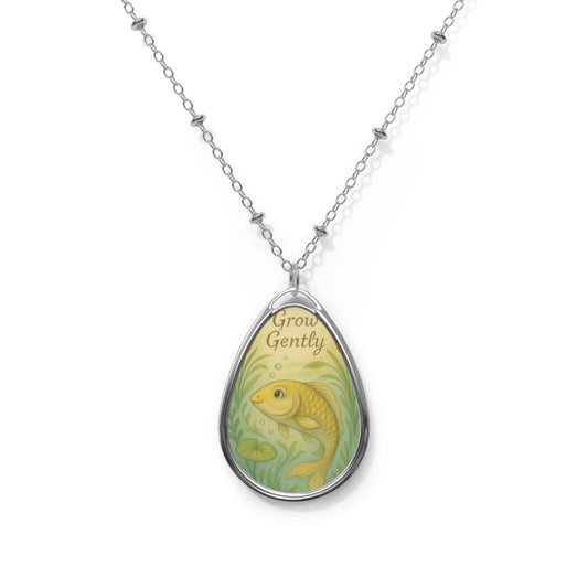 Fish-Inspired Oval Necklace, Grow Gently Jewelry, Nature Lover Gift, Inspirational Pendant, Eco-friendly Gift, Artisan Necklace