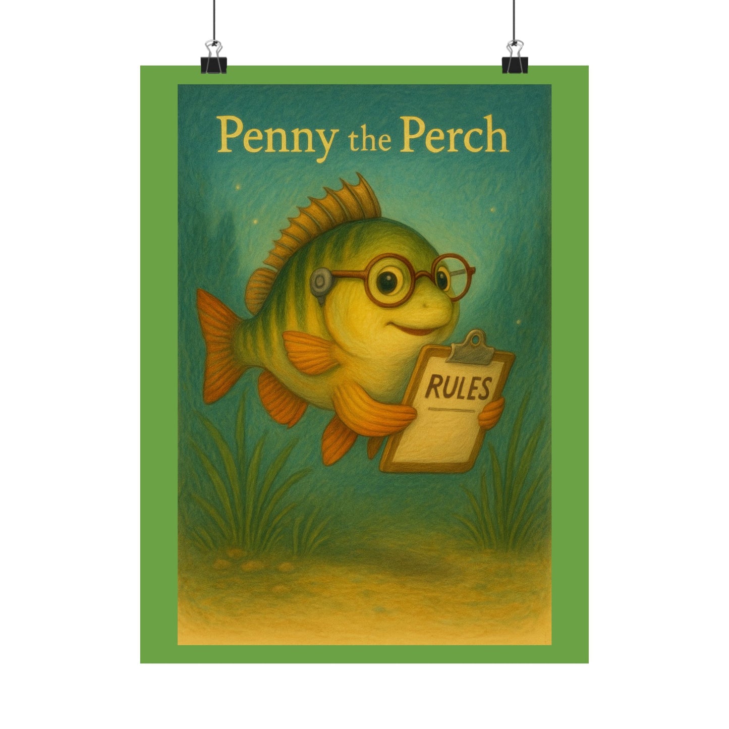 Cute Kids' Wall Art, Penny the Perch Poster, Playroom Decor, Fish Illustration, Educational Art for Kids' Room, Fun Nursery Decor