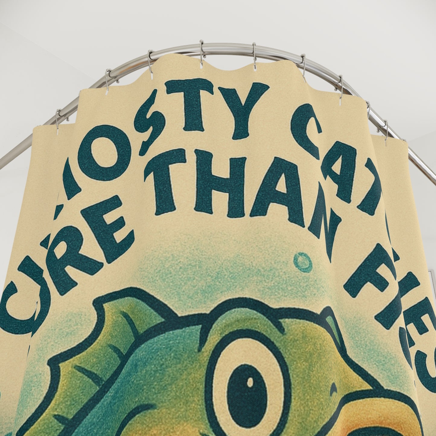Fun and Whimsical Shower Curtain for Fishing Enthusiasts, Unique Bathroom Decor, Gift for Anglers, Curiosity Catches More Than Fish