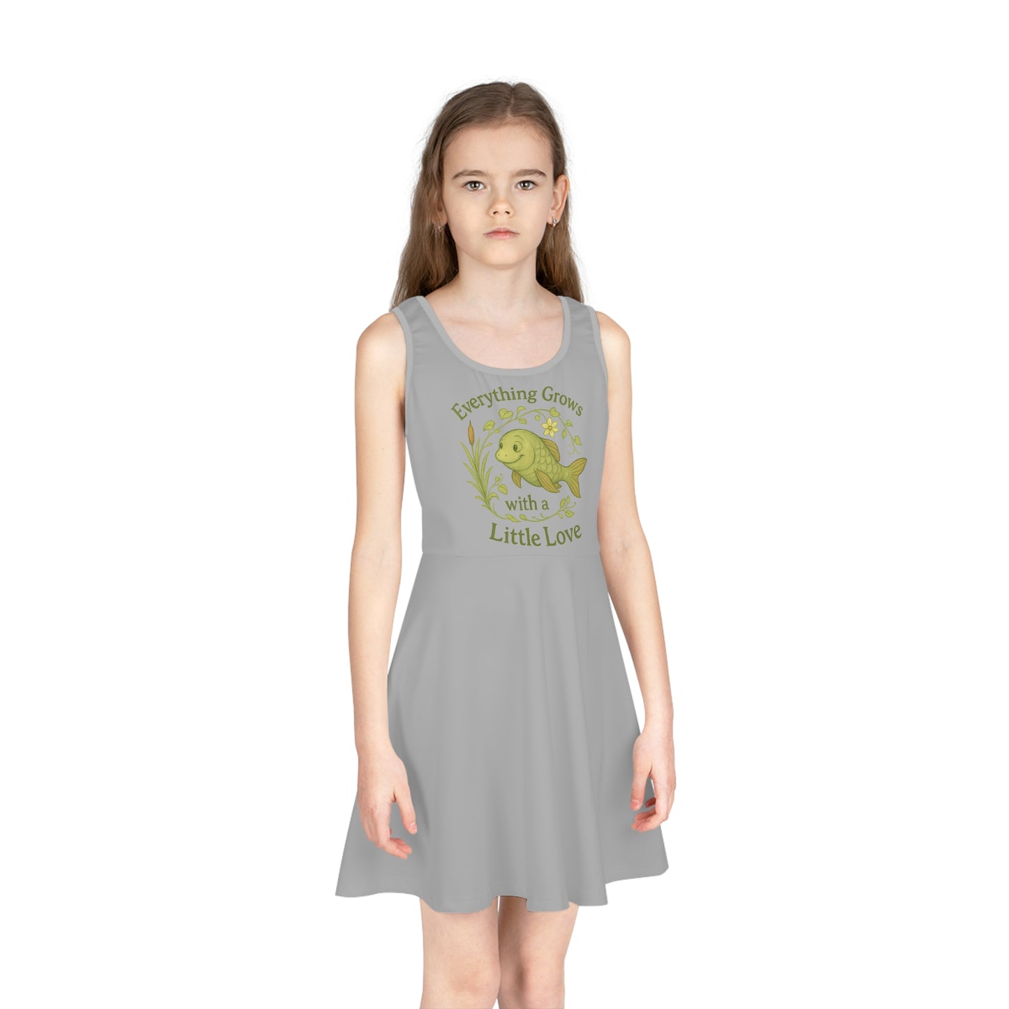 Girls' Sleeveless Sundress with Inspirational Fish Design, Cute Summer Dress, Kids' Casual Dress, Perfect for Birthdays, Picnics, [...]