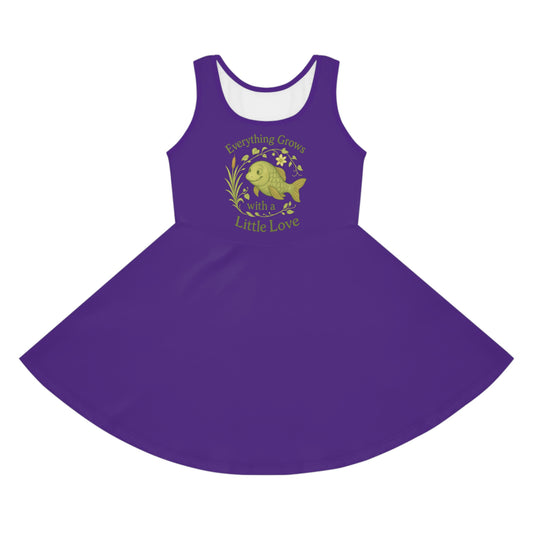 Girls' Purple Fish Print Sundress, Perfect for Summer, Birthdays, Beach Trips, Family Gatherings, Playdates, Girls' Fashion, Playful Dress