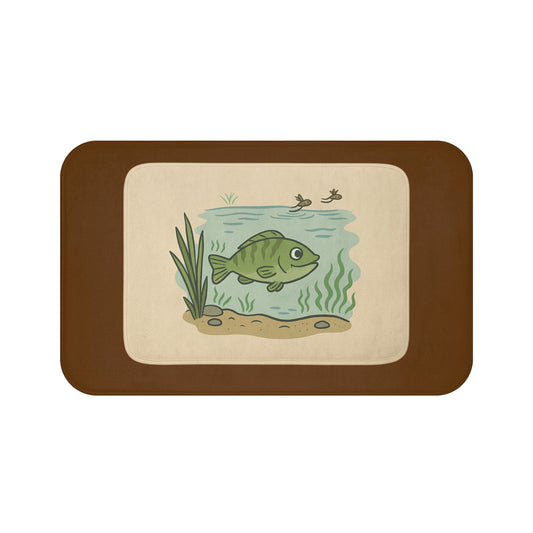 Fish Design Bath Mat, Cute Bathroom Decor, Nature Lover Gift, Fishing Theme Home Accessory, Eco-Friendly Bath Rug