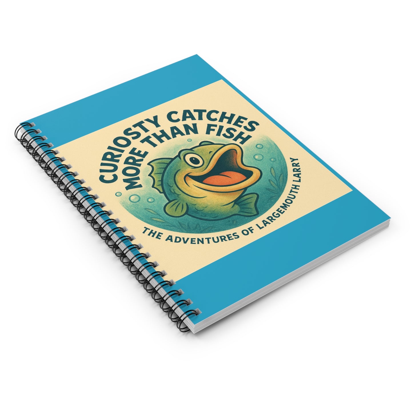 Curiosity Catches Notebook - Fun Fishing Journal, Gift for Fishermen, Aqua Blue Spiral Notepad, Angler's Diary, Creative Writing
