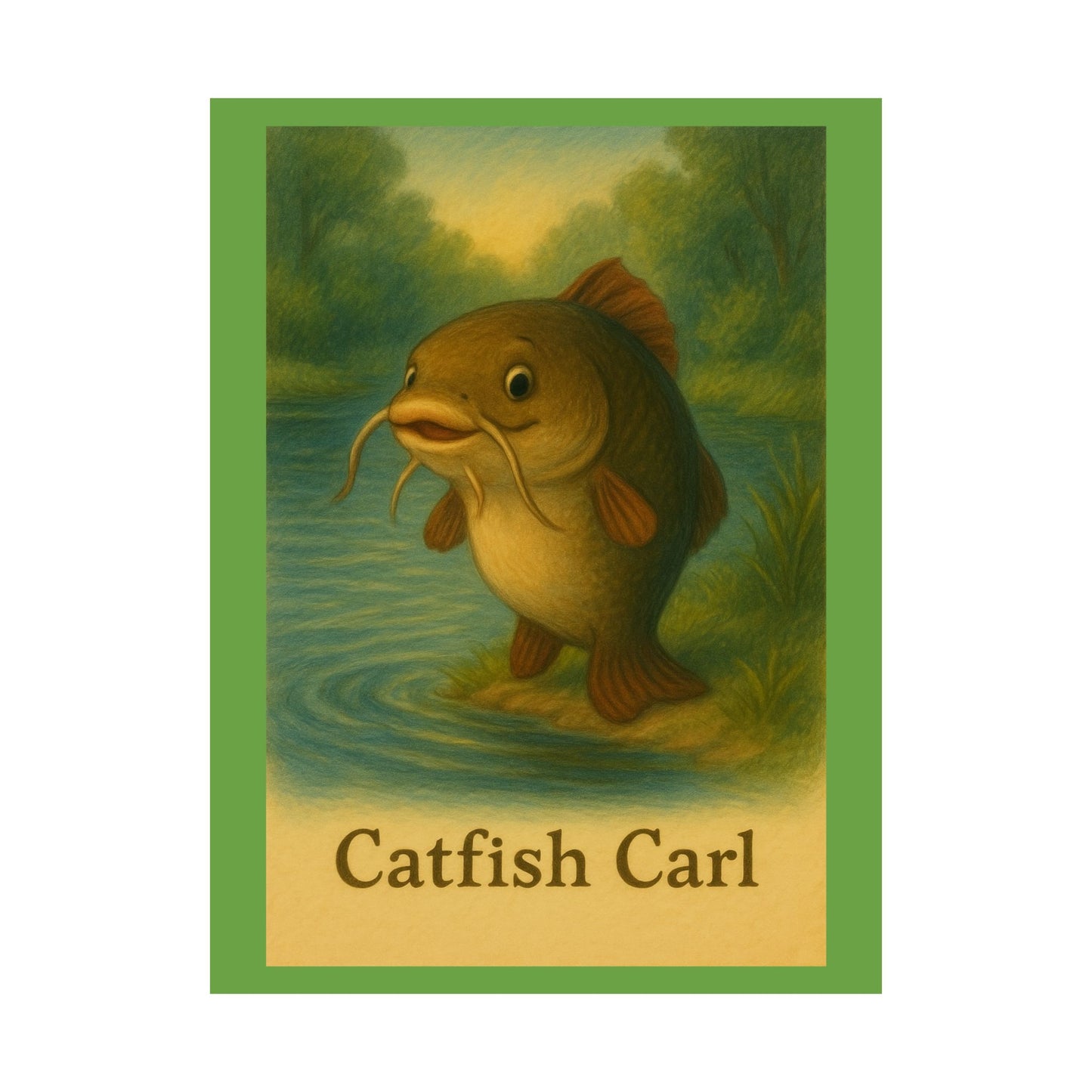 Whimsical Catfish Carl Poster: Unique Home Decor, Fishing Art, Playful Wall Decor, Gift for Anglers, Nursery Art