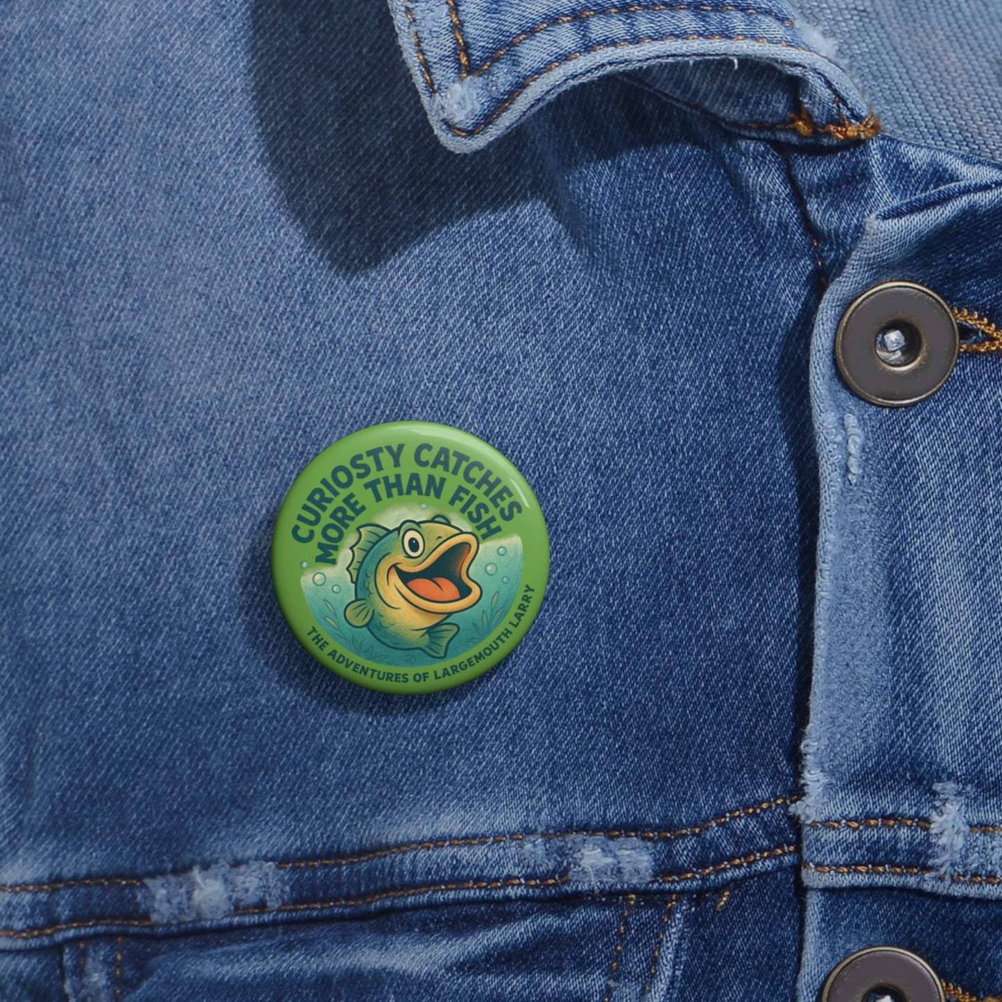 Custom Fishing Pin Buttons, Fun Badge for Anglers, Curious Fish Design, Great Gift for Fishermen, Fishing Boat Accessories