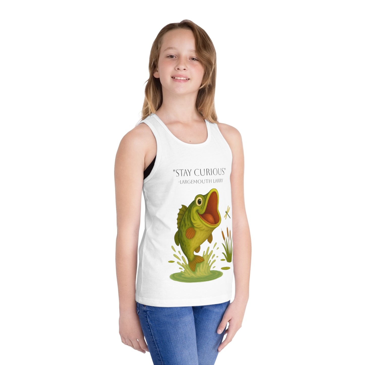 Stay Curious Kid's Jersey Tank Top, Fun Summer Wear, Fishing Gift, Outdoor Adventure Shirt, Playful Children's Clothing