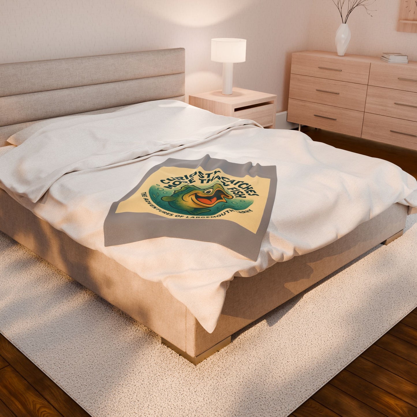 Curiosity Catches More Than Fish - Velveteen Plush Blanket for Fishing Enthusiasts, Cozy Throw for Home, Perfect Gift, Camping [...]
