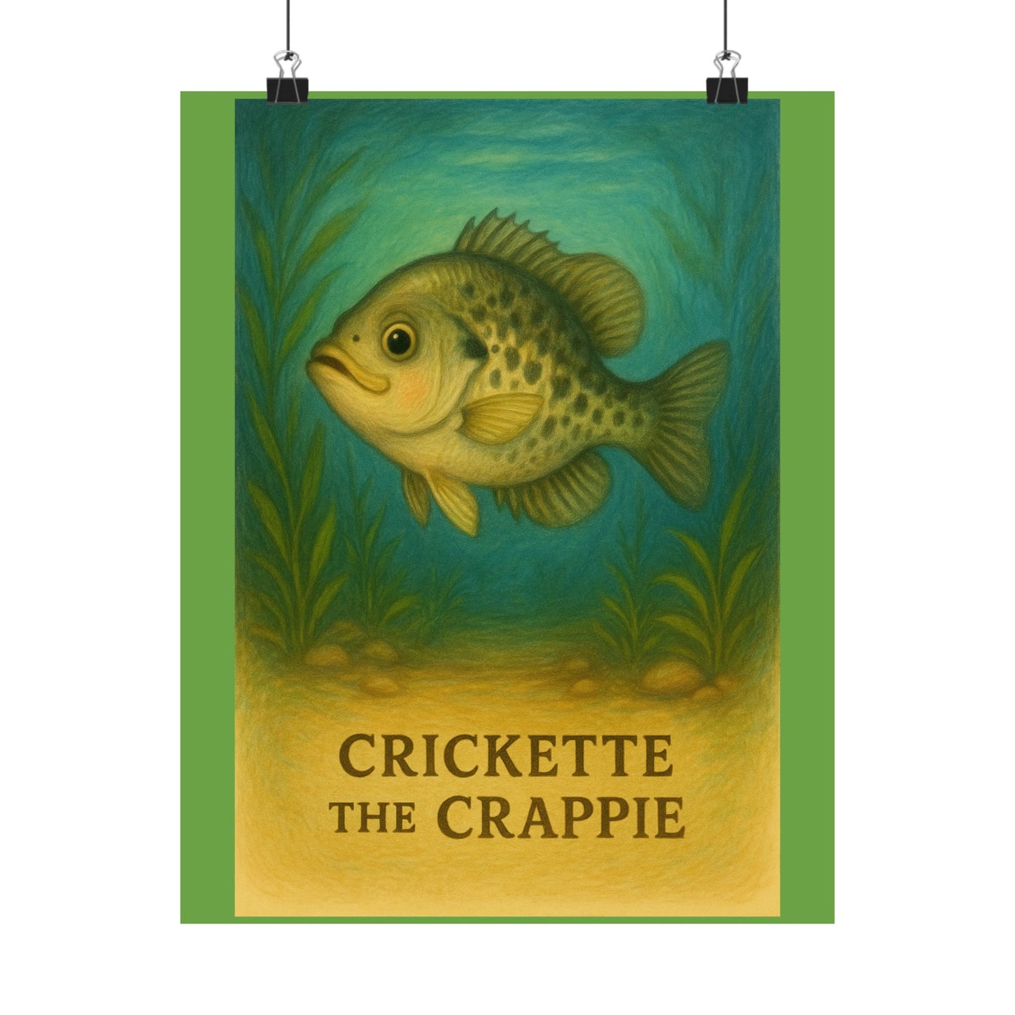 Crickette the Crappie Wall Art, Nature Decor, Fishing Theme, Quirky Home Decor, Gift for Anglers, Matte Finish Poster