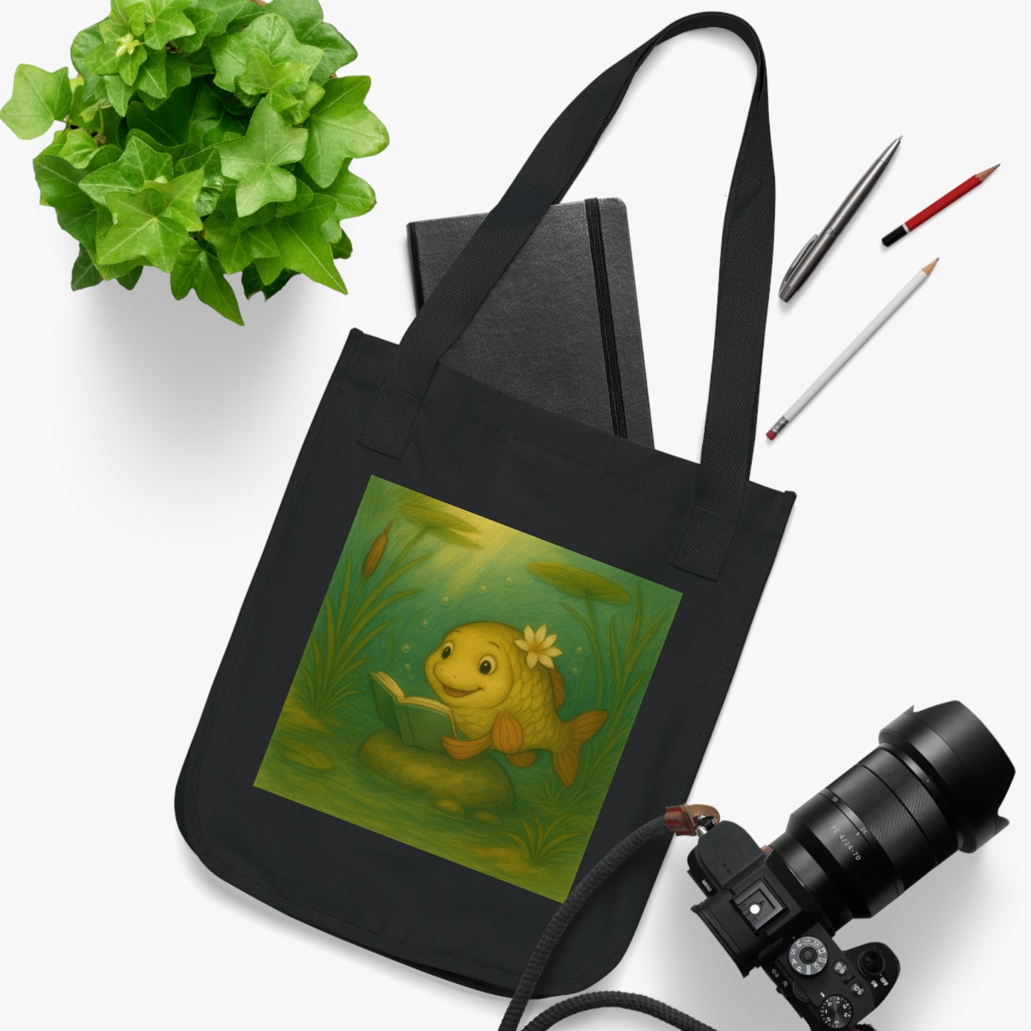 Playful Organic Canvas Tote Bag with Whimsical Fish Designs, Eco-Friendly Shopping Tote, Beach Bag, Pet Lover Gift, Fun Accessory