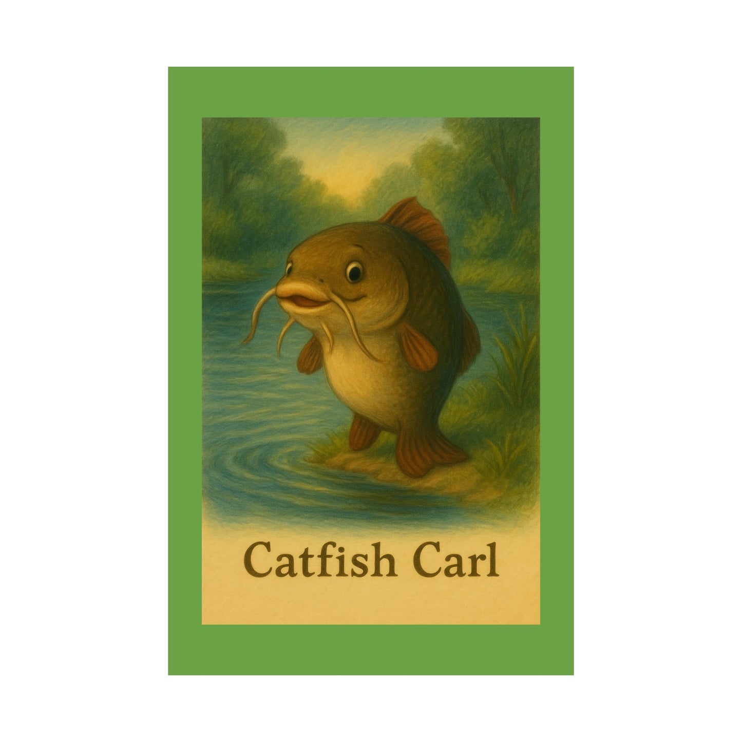 Whimsical Catfish Carl Poster: Unique Home Decor, Fishing Art, Playful Wall Decor, Gift for Anglers, Nursery Art